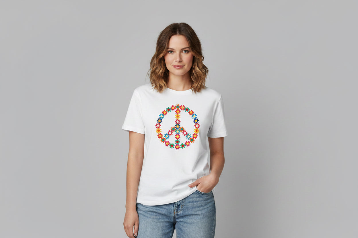 T-Shirt met print “flowery peace”