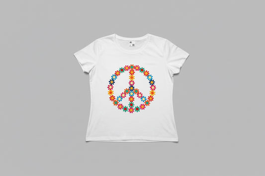 T-Shirt met flowery peace print